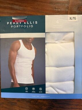 Perry Ellis White Ribbed Tank Top 4-Pack - XL